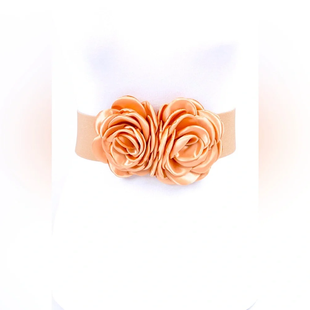 Satin Flower Elastic Waist Statement Belt